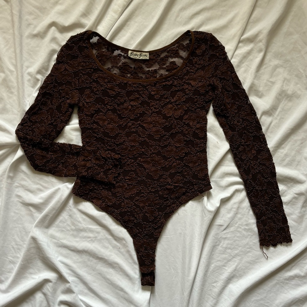 SOLD!! Bisou bisou brown lace bodysuit